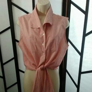 Jennifer Eden Pinstriped Cropped Tie Bottom Top